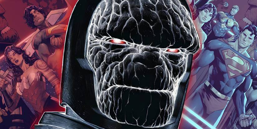 Comic book art: Darkseid in front of Absolute Wonder Woman and Superman and main DCU Absolute Wonder Woman