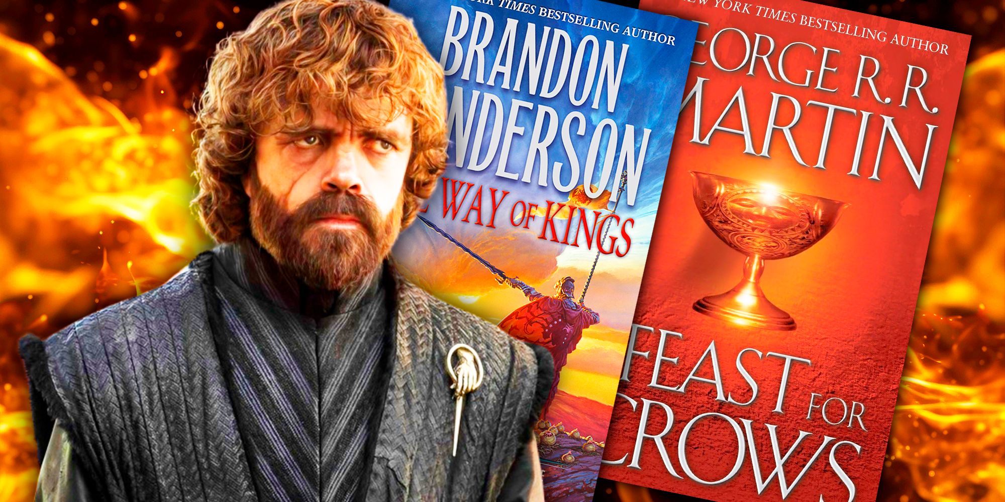 Covers of The Way of Kings and A Feast for Crows with Tyrion Lannister from Game of Thrones