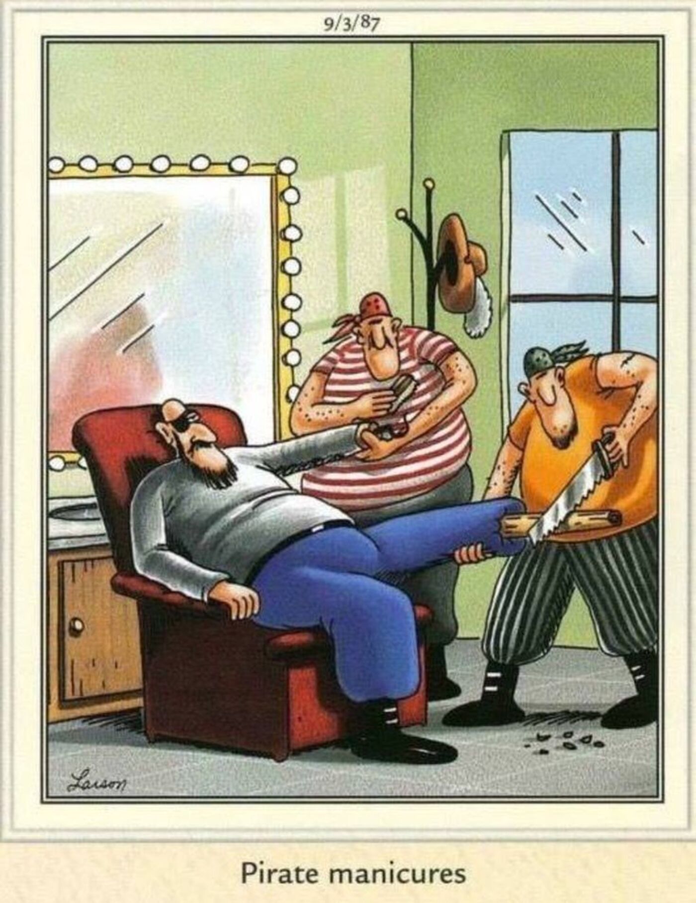 Far Side, A pirate getting a manicure from other pirates.