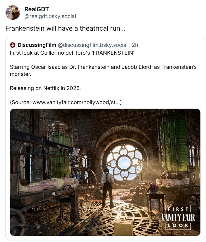 Frankenstein: Guillermo del Toro confirma el estreno en cines de su película de Netflix