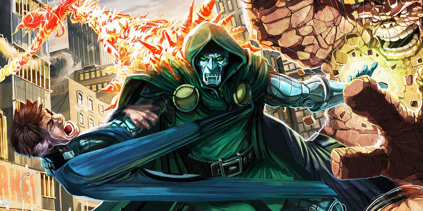 Doktor Doom walczący z Fantastyczną Czwórką w Marvel Comics