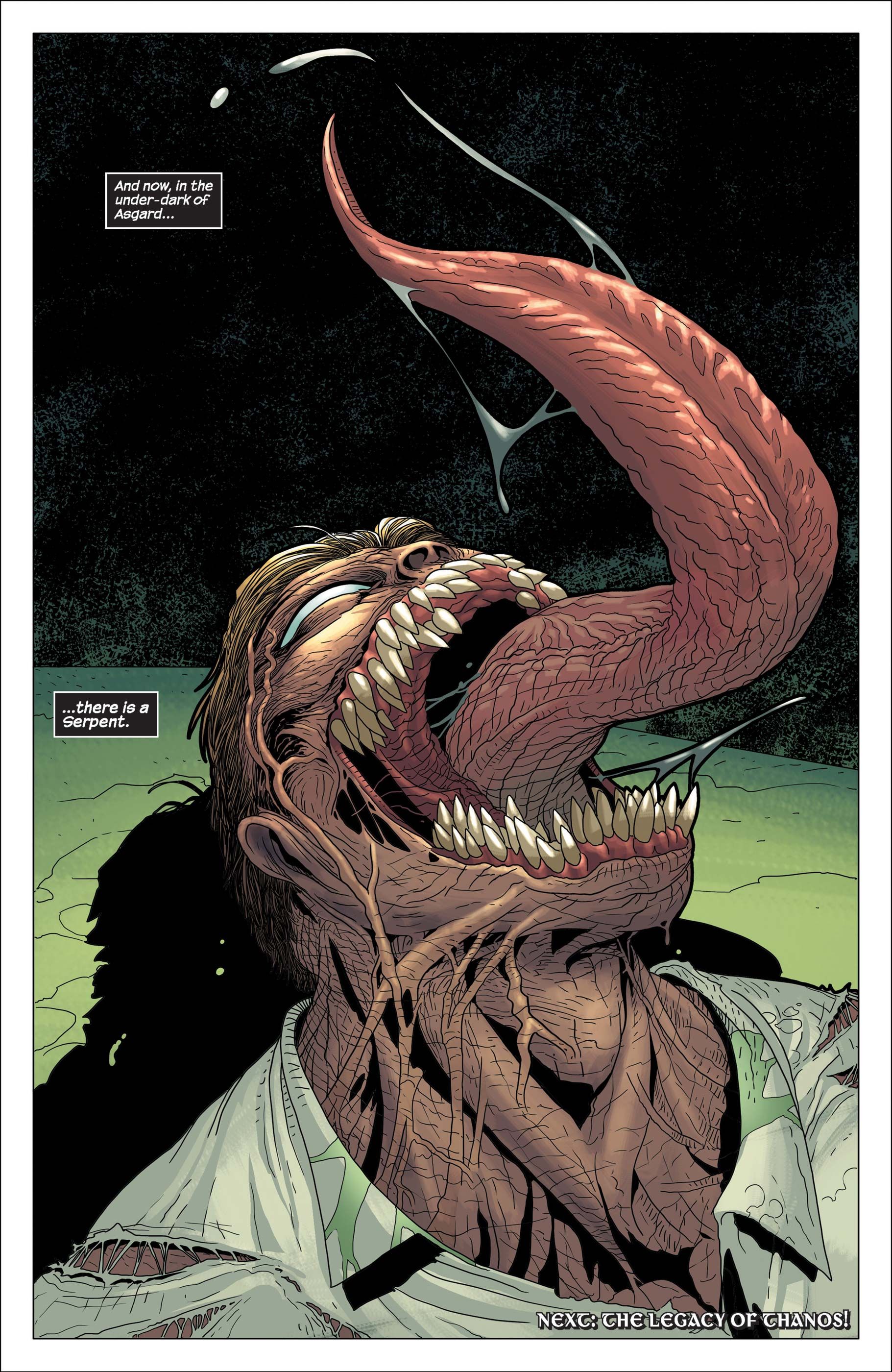 Donald Blake é transformado em um hospedeiro simbionte que parece um Venom humanizado com grandes dentes pontiagudos e língua comprida.