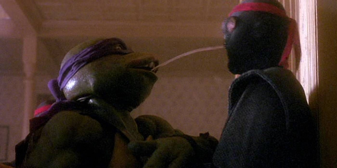 Donatello spitting in Foot soldier's face in Teenage Mutant Ninja Turtles 1990