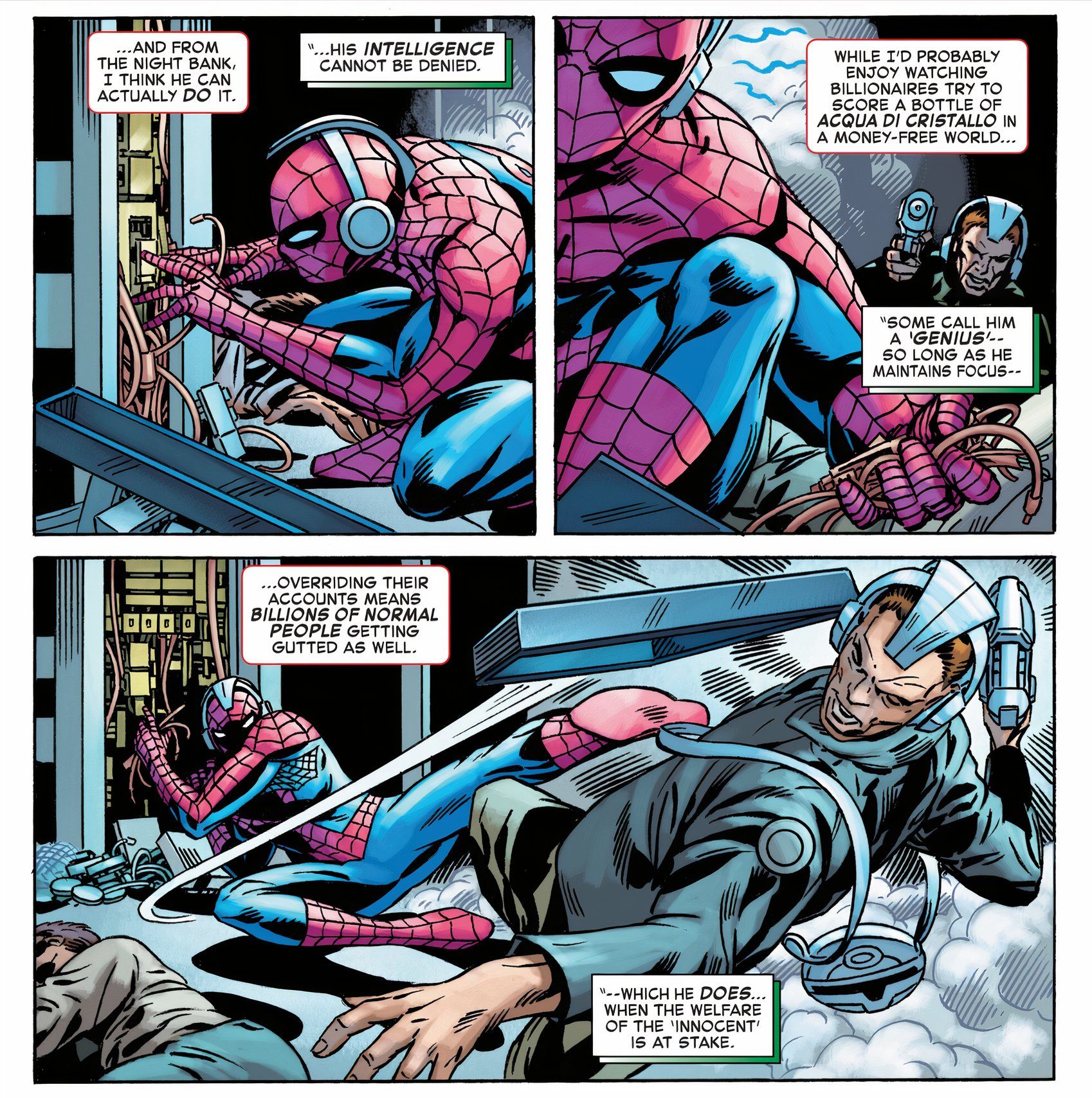 Dr. Doom's narration praises Spider-Man's genius.