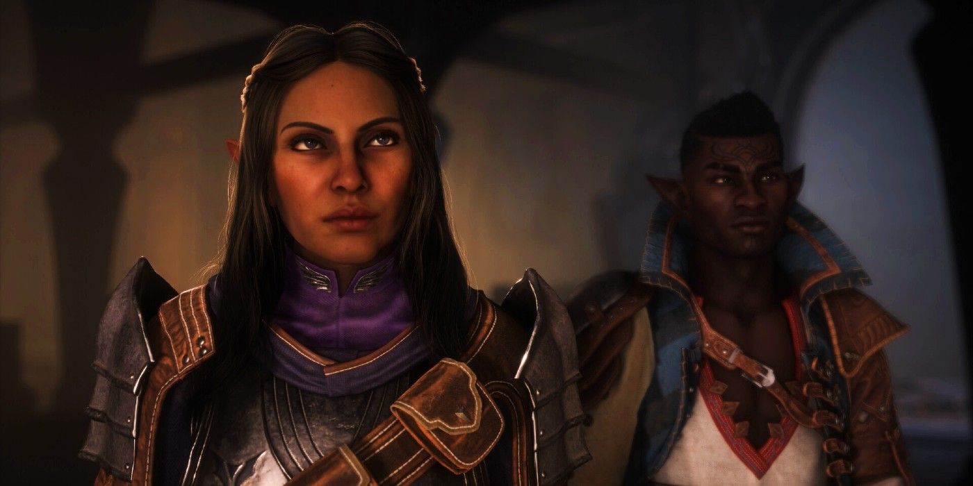 Dragon Age The Veilguard two characters looking up.