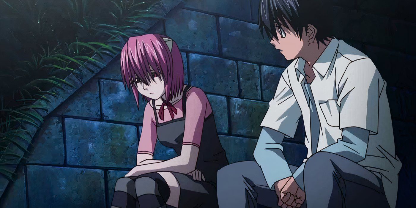 Kouta e Lucy sentados um ao lado do outro em Elfen Lied.