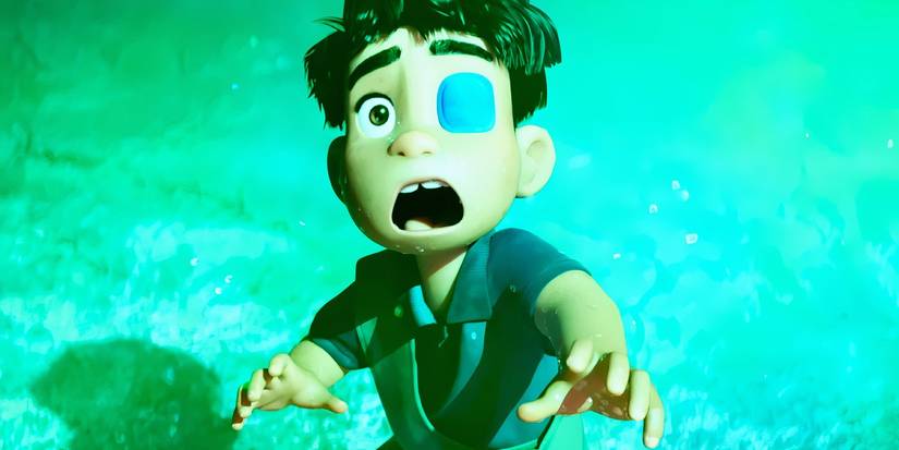 Elio screaming while bathed in green light in Elio 2025
