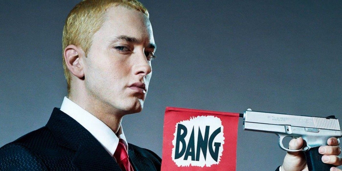 Eminem points a prop gun at himself for Encore photoshoot