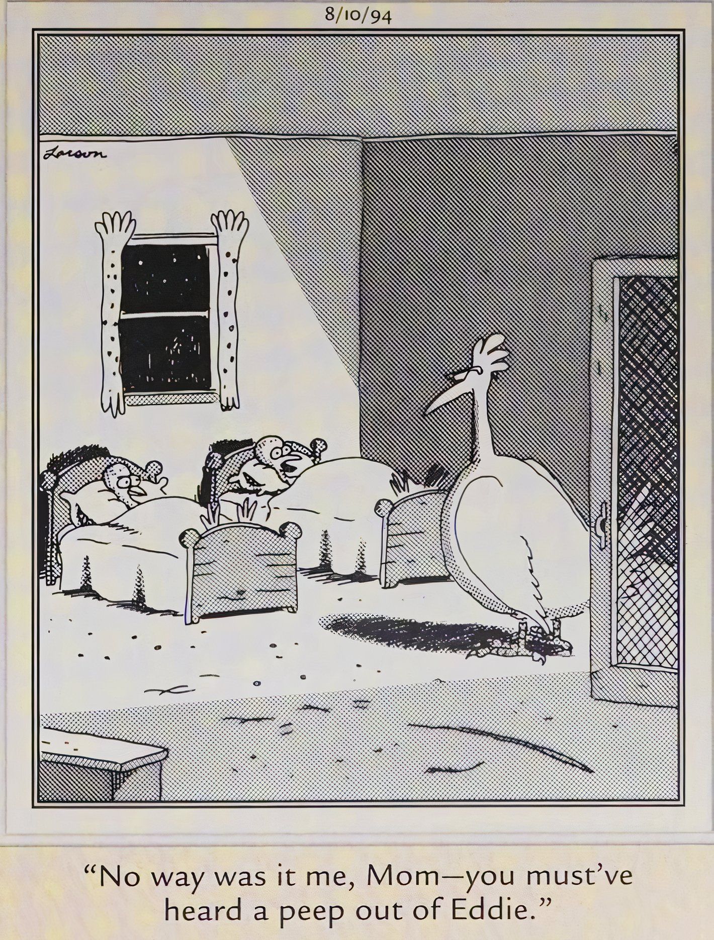 En The Far Side, el 10 de agosto de 1994, una pollita protesta porque es su hermano quien le guiña el ojo, no ella.