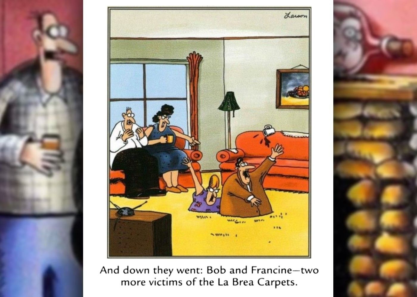 far side comic making a tar pit pun