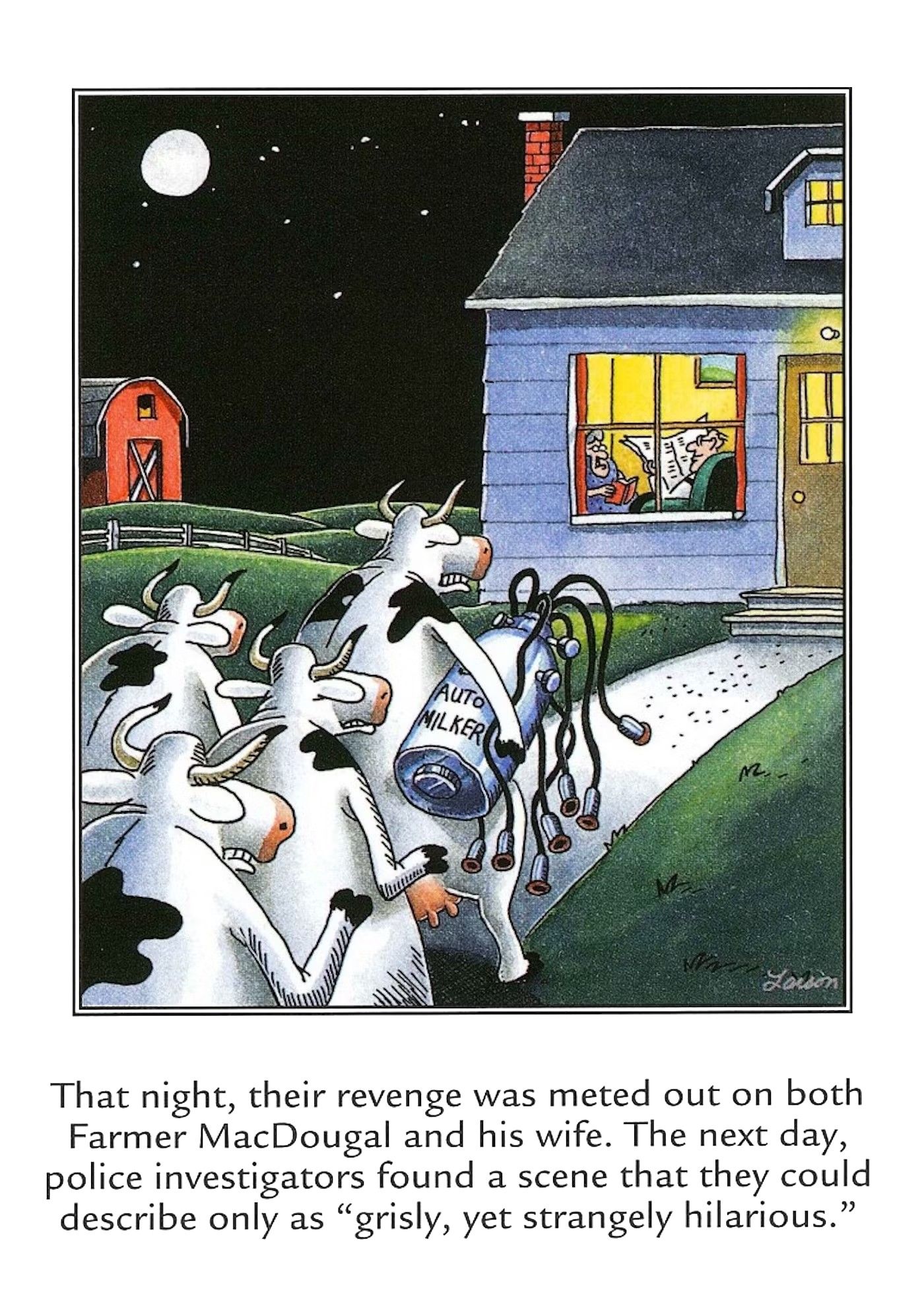 far side comic where cows get revenge on farmers