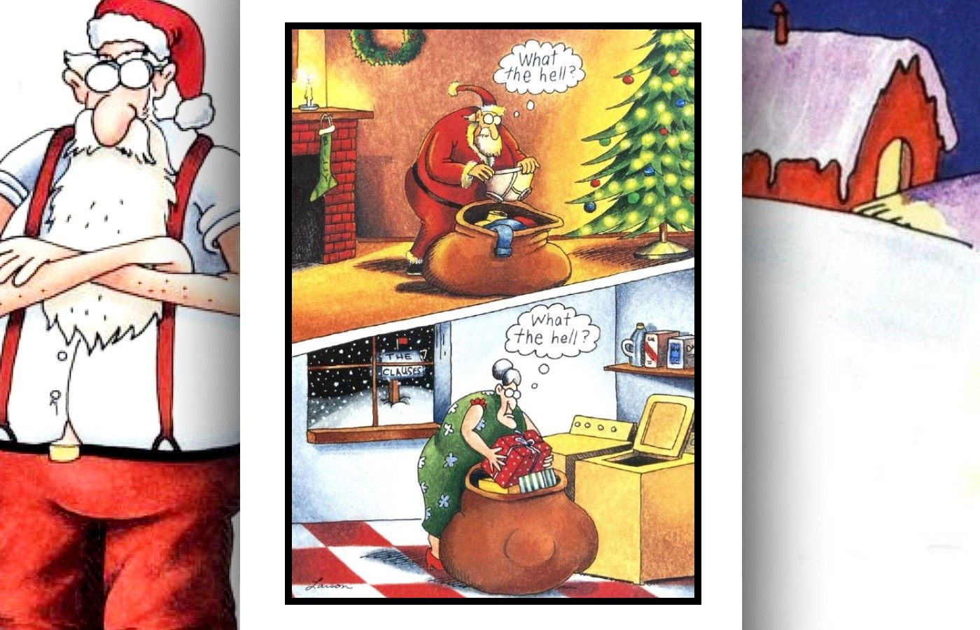 Verso de la bande dessinée où le Père Noël mélange son sac