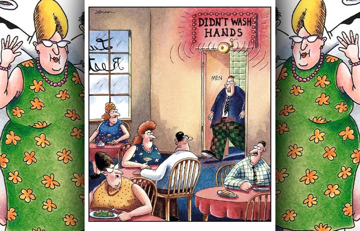 far side didn't wash hands alarm comic