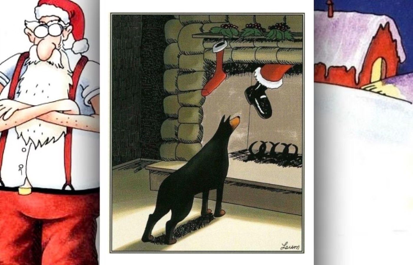 Bande dessinée Far Side Santa vs Doberman