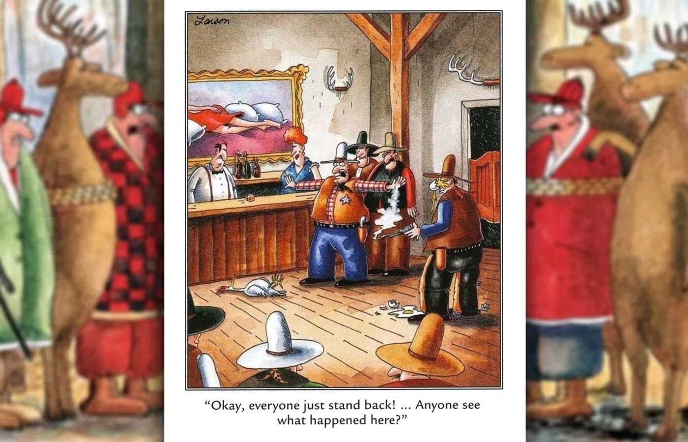 far side where cowboy shoots chicken