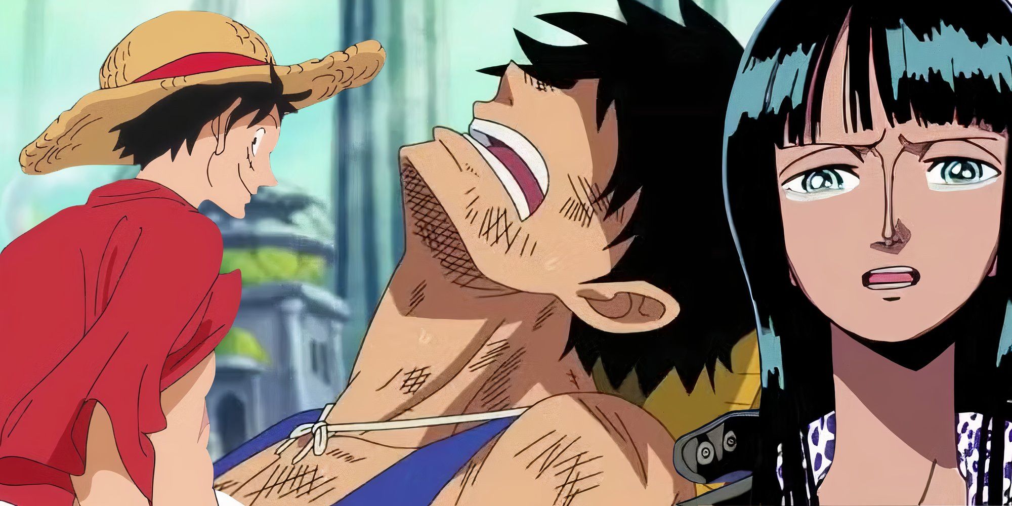 Feature image with Luffy, Robin, and Luffy in the background defeated