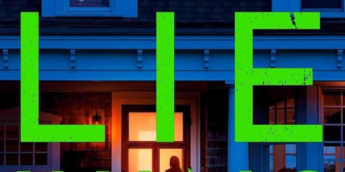 First Lie Wins cover featuring the word "Lie" in green and a house with a woman's shadow in it