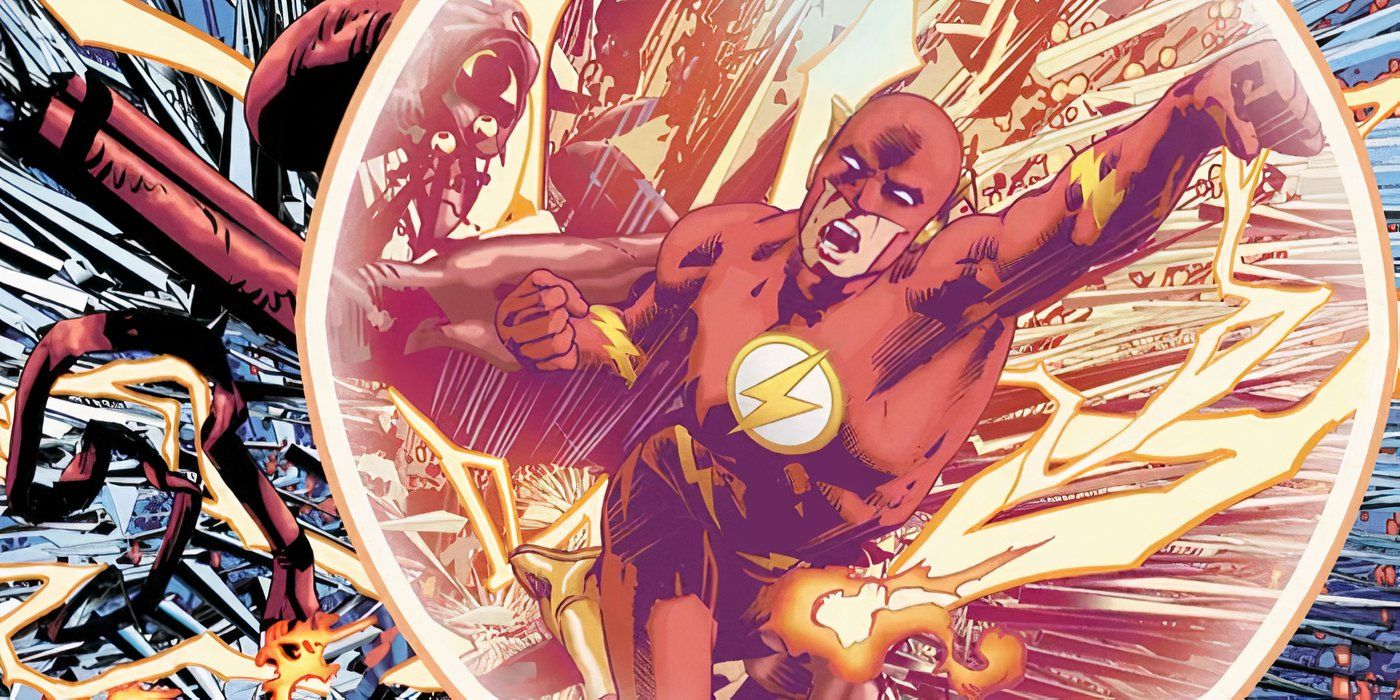 Comic Book Art: The Flash moves through the Speed ​​Force in a large bubble.