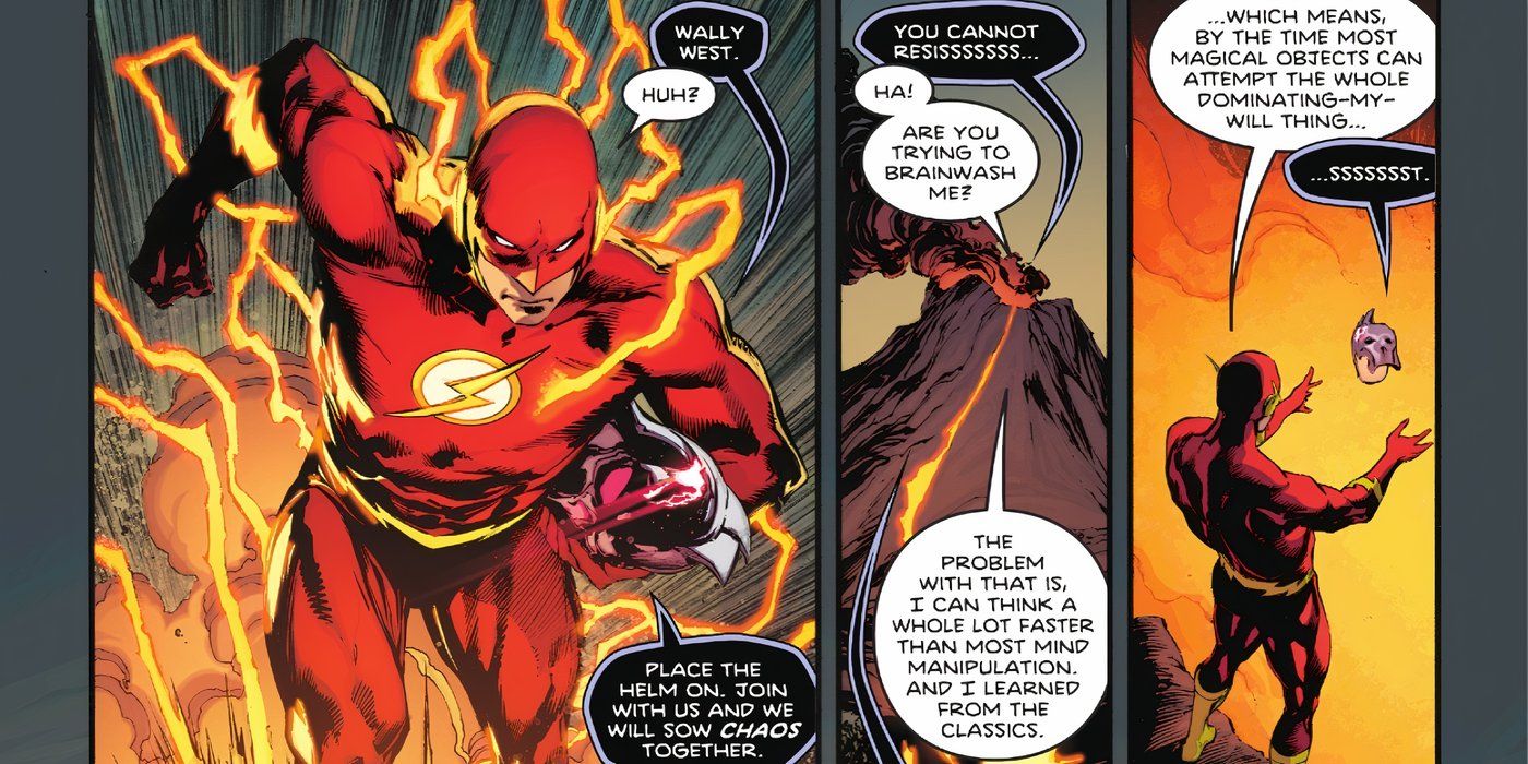 Comic Panels: Flash reveals that he is immune to mind control thanks to his super-fast thoughts.