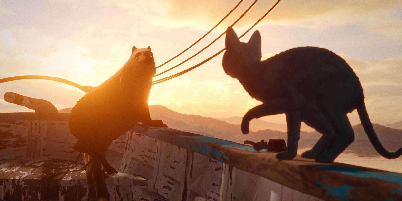 A cat staring hesitantly at a capybara in a boat in Flow