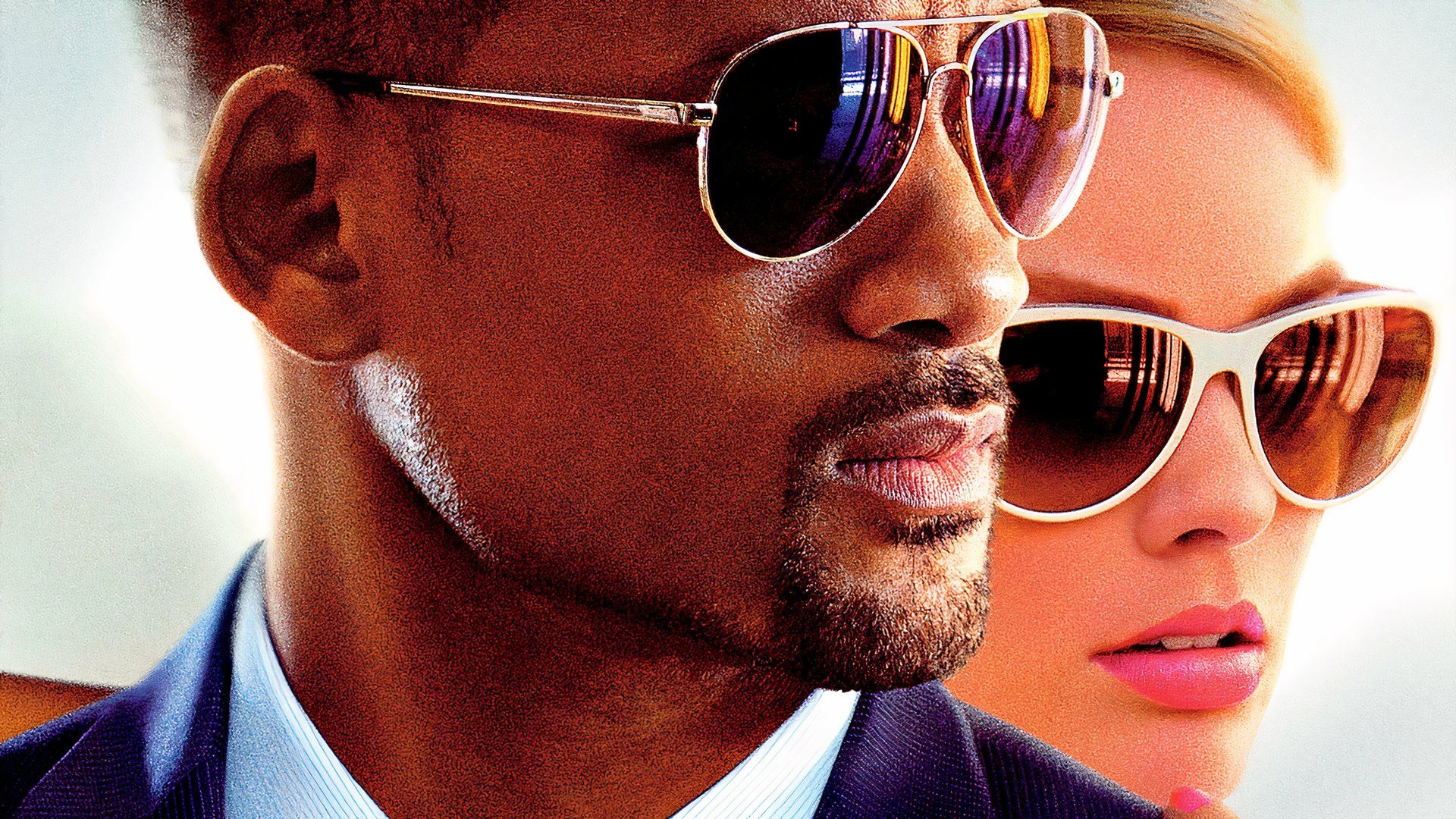 Un primer plano de Will Smith y Margot Robbie en el póster de Focus.