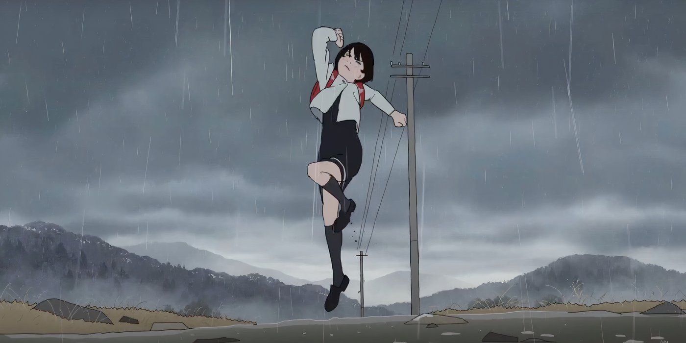 Fujino running in the rain after meeting Kyomoto in Look Back.