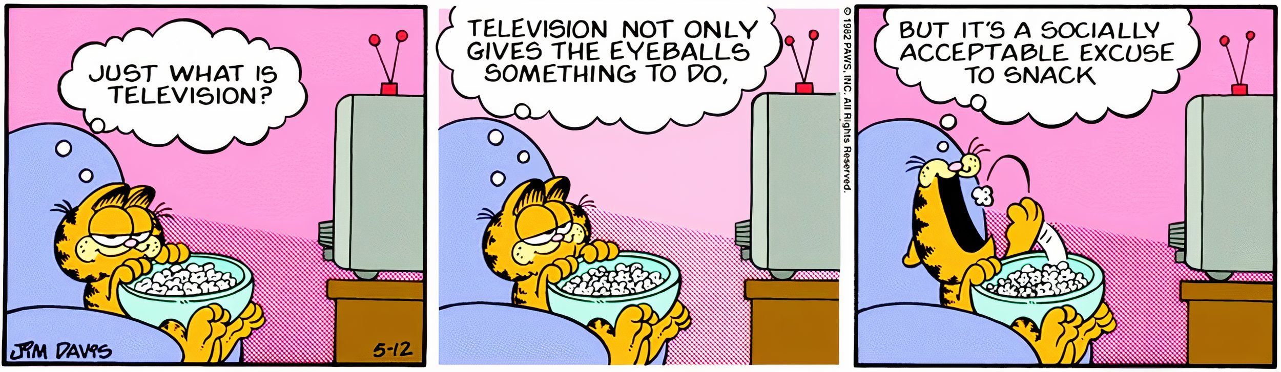 Garfield, 12 de maio de 1982, Garfield dá sua definição de televisão