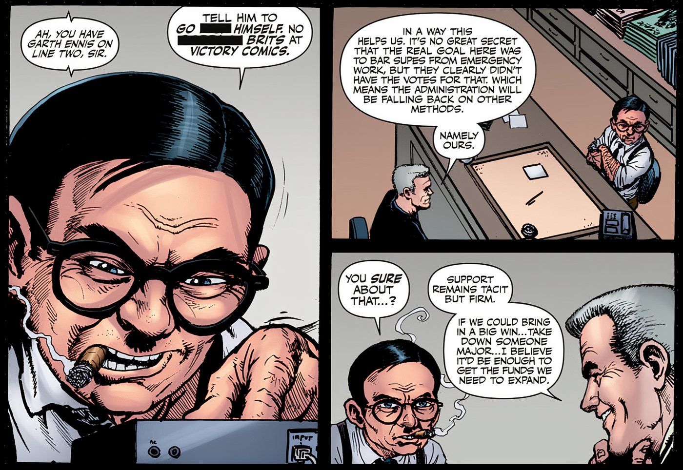 The Legend telling his secretary that he doesn&rsquo;t want to speak with Garth Ennis in The Boys.