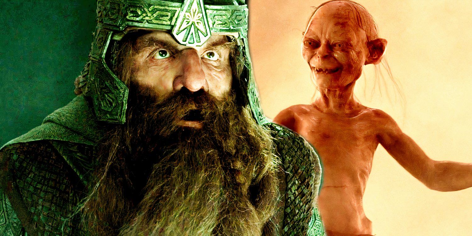 Gimli looks shocked while Gollum smile in Lord of the Rings Return of the King