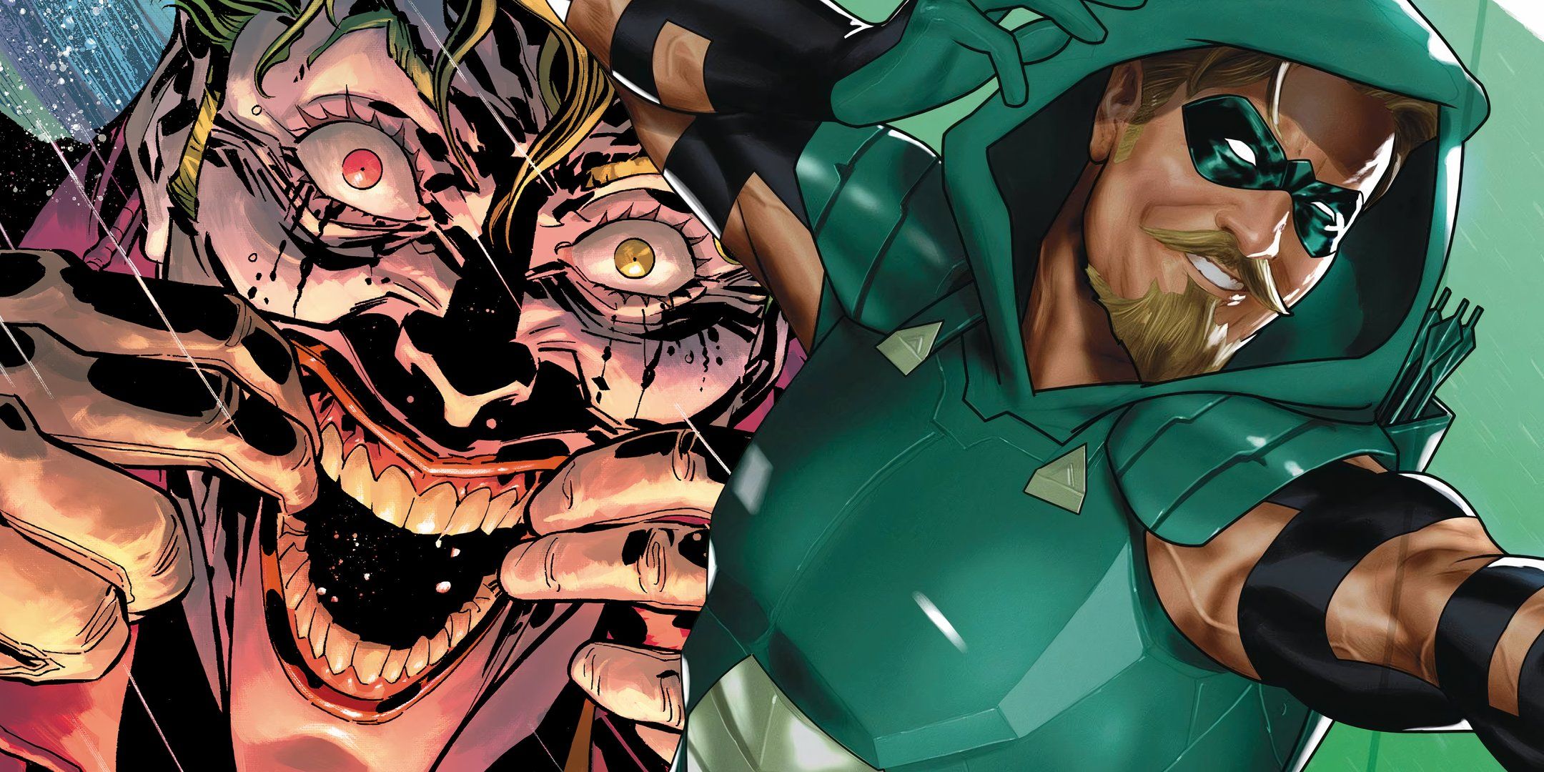 Green Arrow Smiling Next to Grinning Joker DC