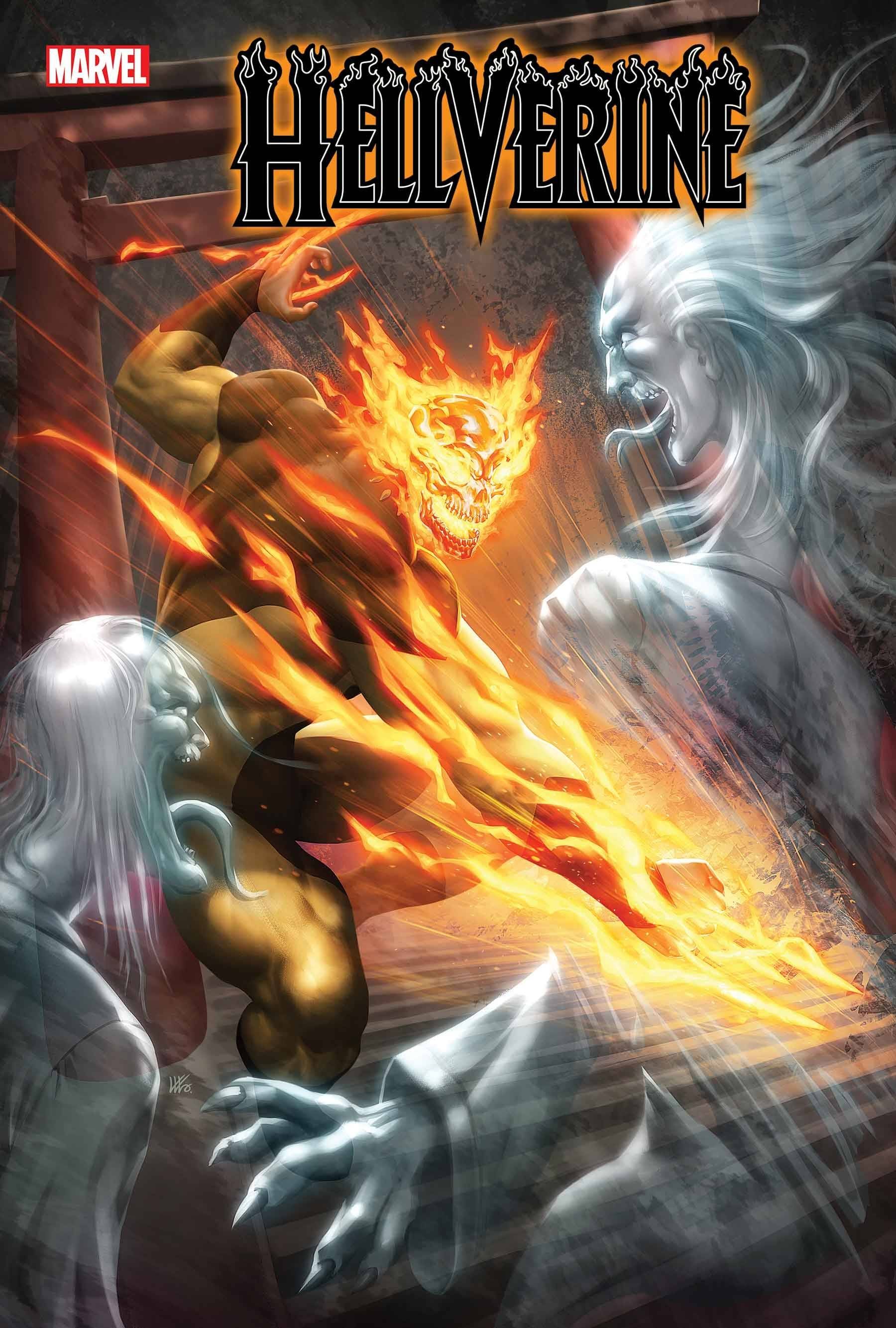 Comic book cover: Hellverine attacks ghosts.