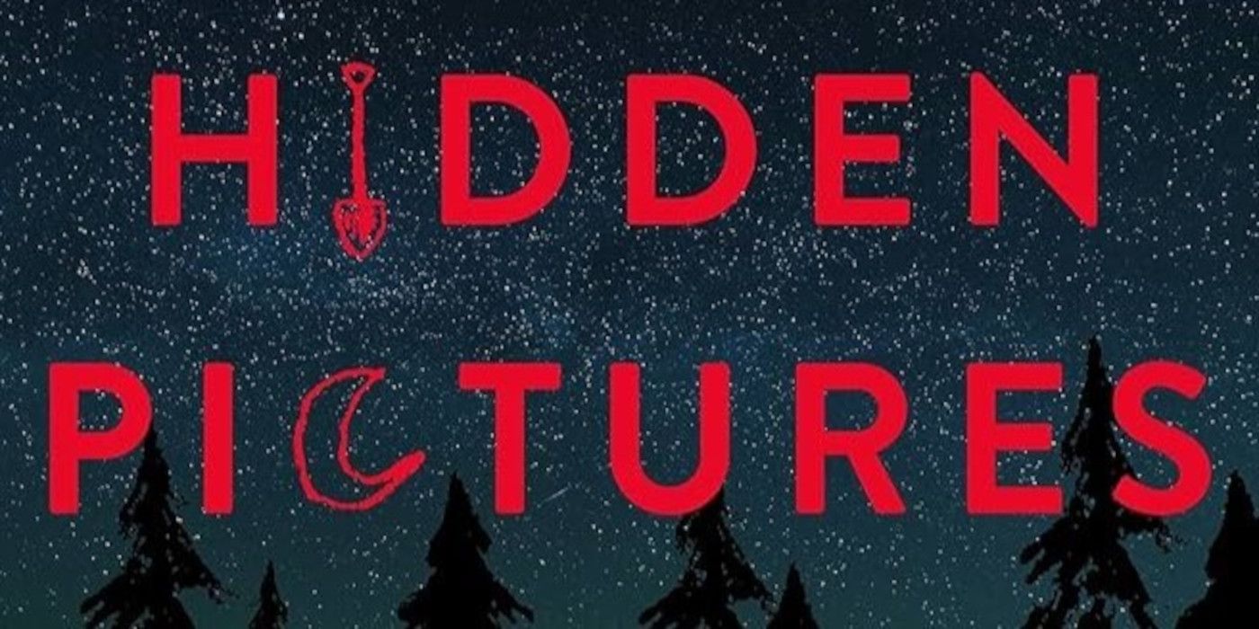 Hidden Pictures cover featuring a starry night sky, the tops of trees, and the title in red