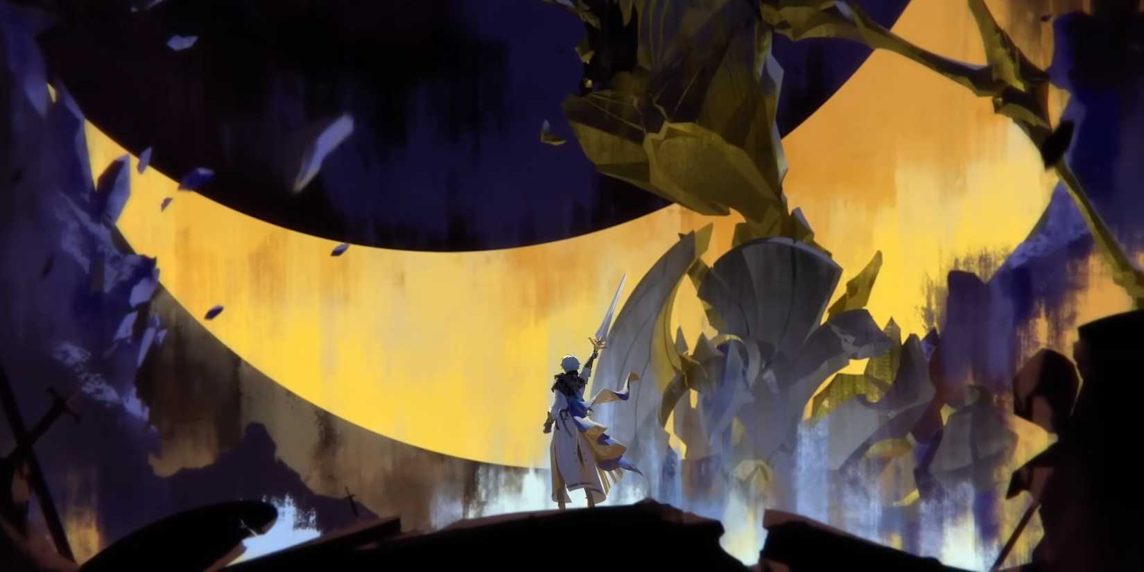 Honkai Star Rail's Phainon lifts his sword into the air.