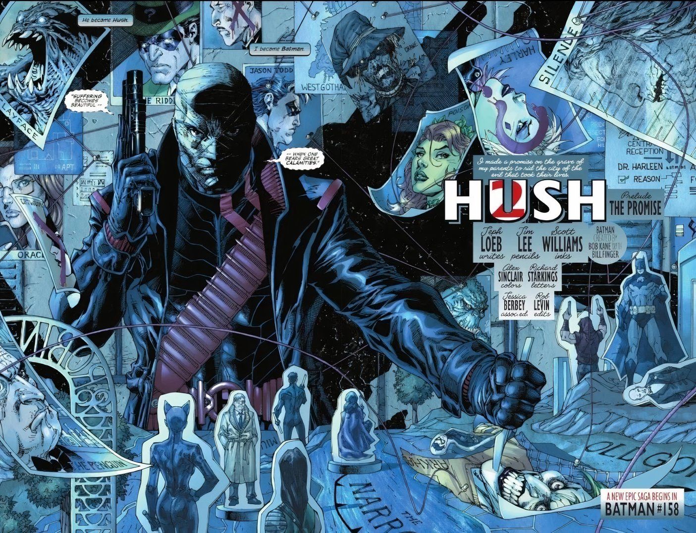 Comic book page: Hush 2 Title Page With Hush Looking At Pictures