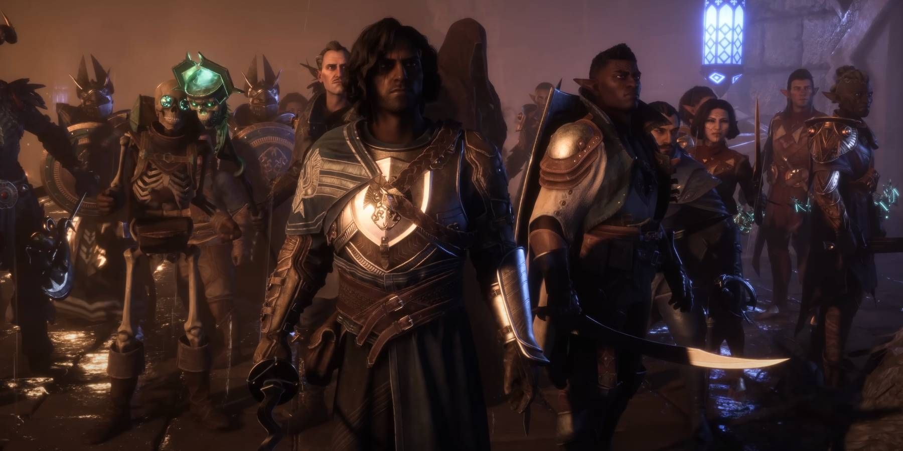 Dragon Age: The Veilguard multiple characters of different classes grouping up to fight a great enemy