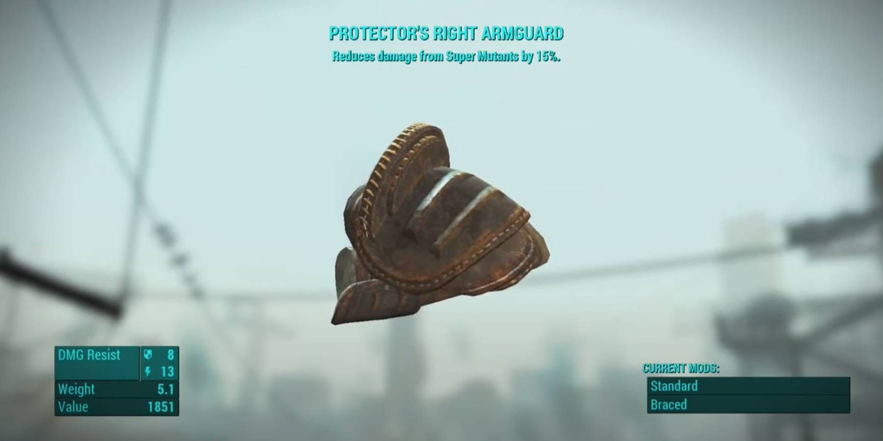 Armadura direita do protetor Fallout 4 com informações