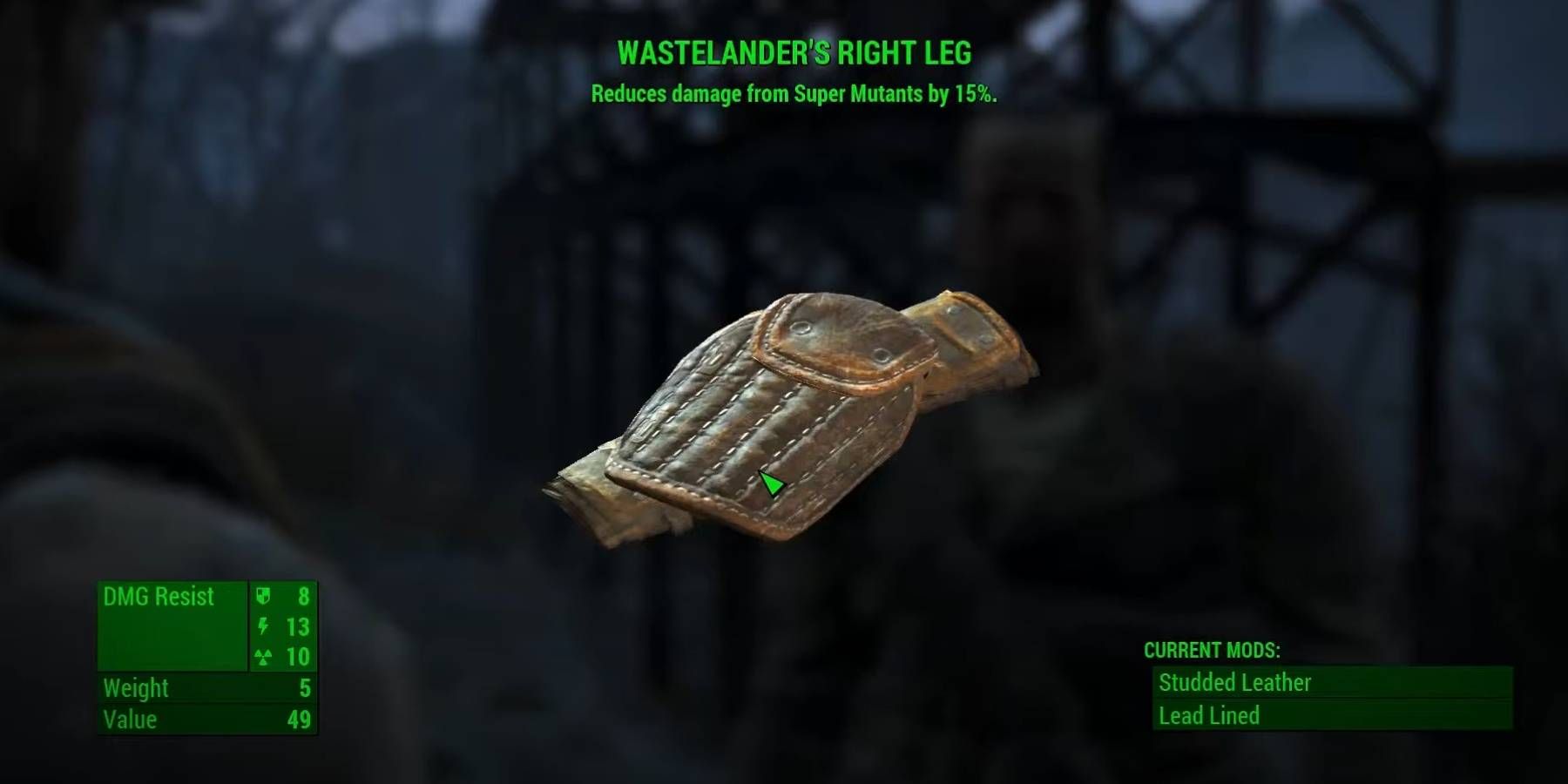 Peça de armadura da perna direita de Fallout 4 Wastelander do set