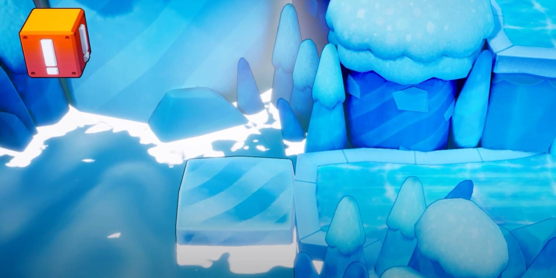  Brothership ice block falling in water to form bridge during Slippenglide Island ice block puzzle