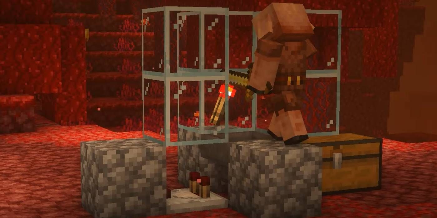 Minecraft Piglin/Gold farm being used to trap Piglin mob into endless trading