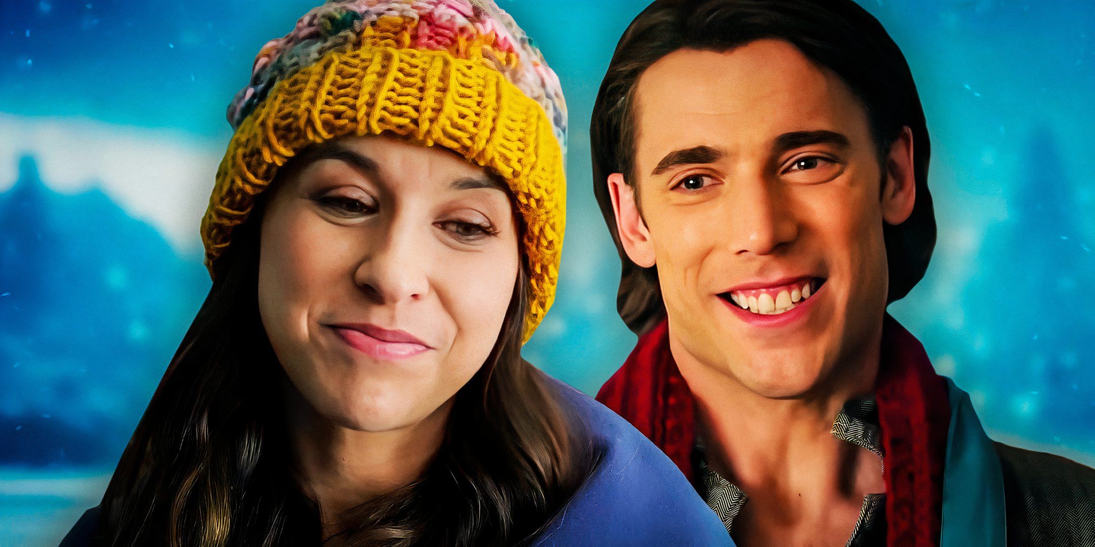 Lacey Chabert as Kathy and Dustin Milligan as Jack in Hot Frosty.