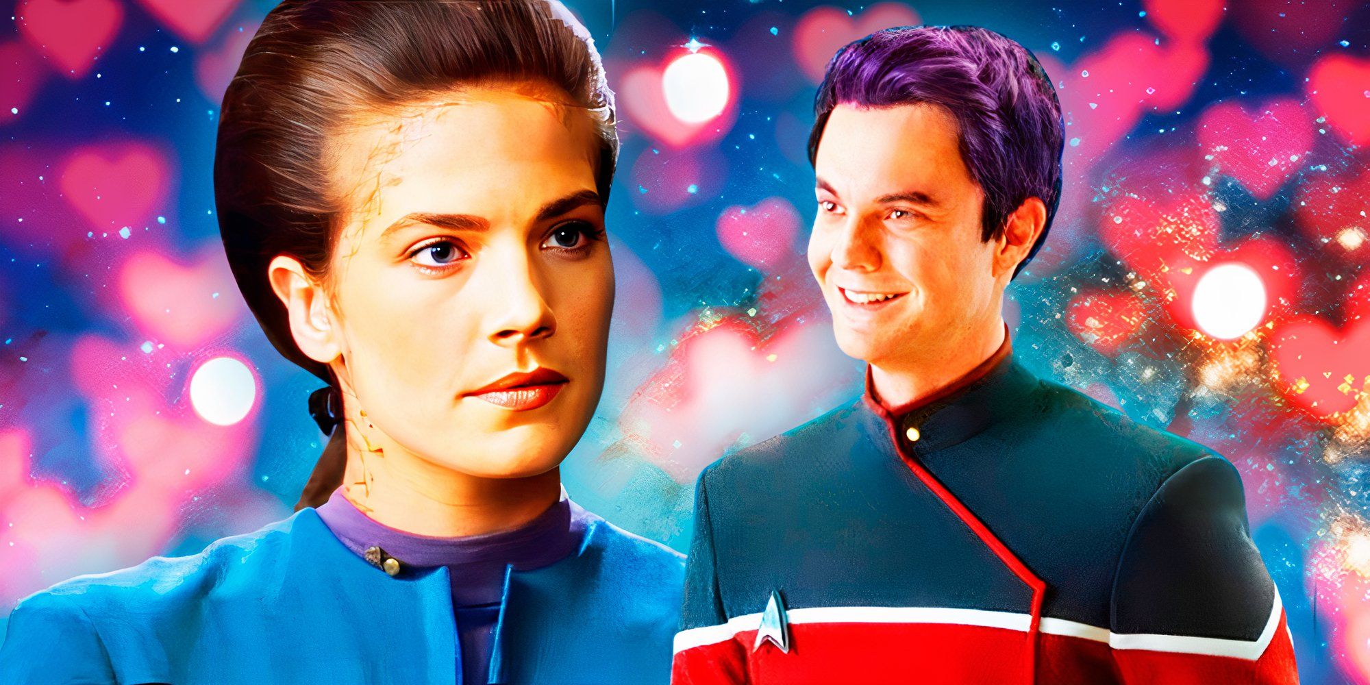 Jadzia Dax (Terry Farrell on DS9) and Boimler (Jack Quaid) in live-action on Strange New Worlds