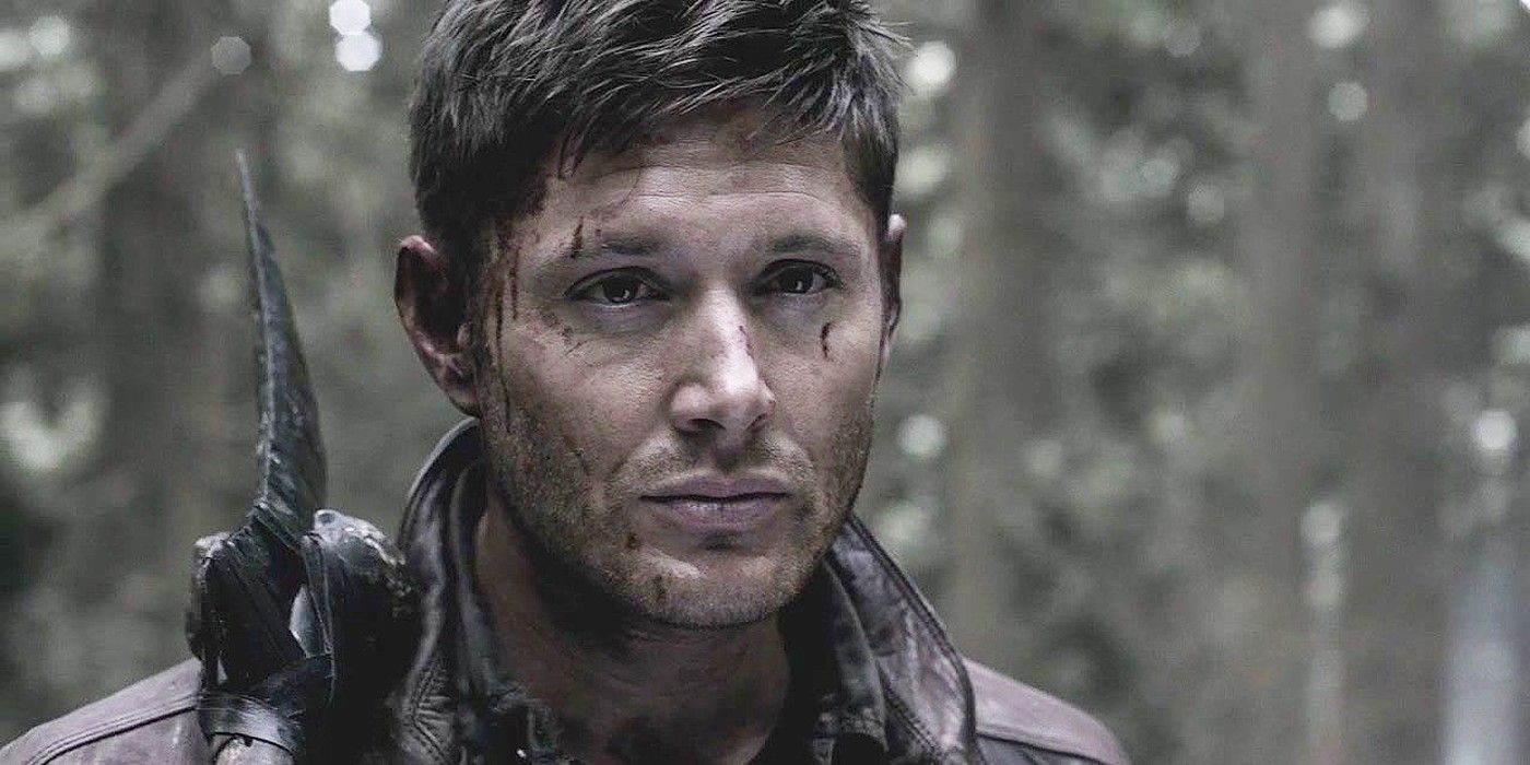 Jensen Ackles as Dean Winchester looking battered and bloody in Supernatural.