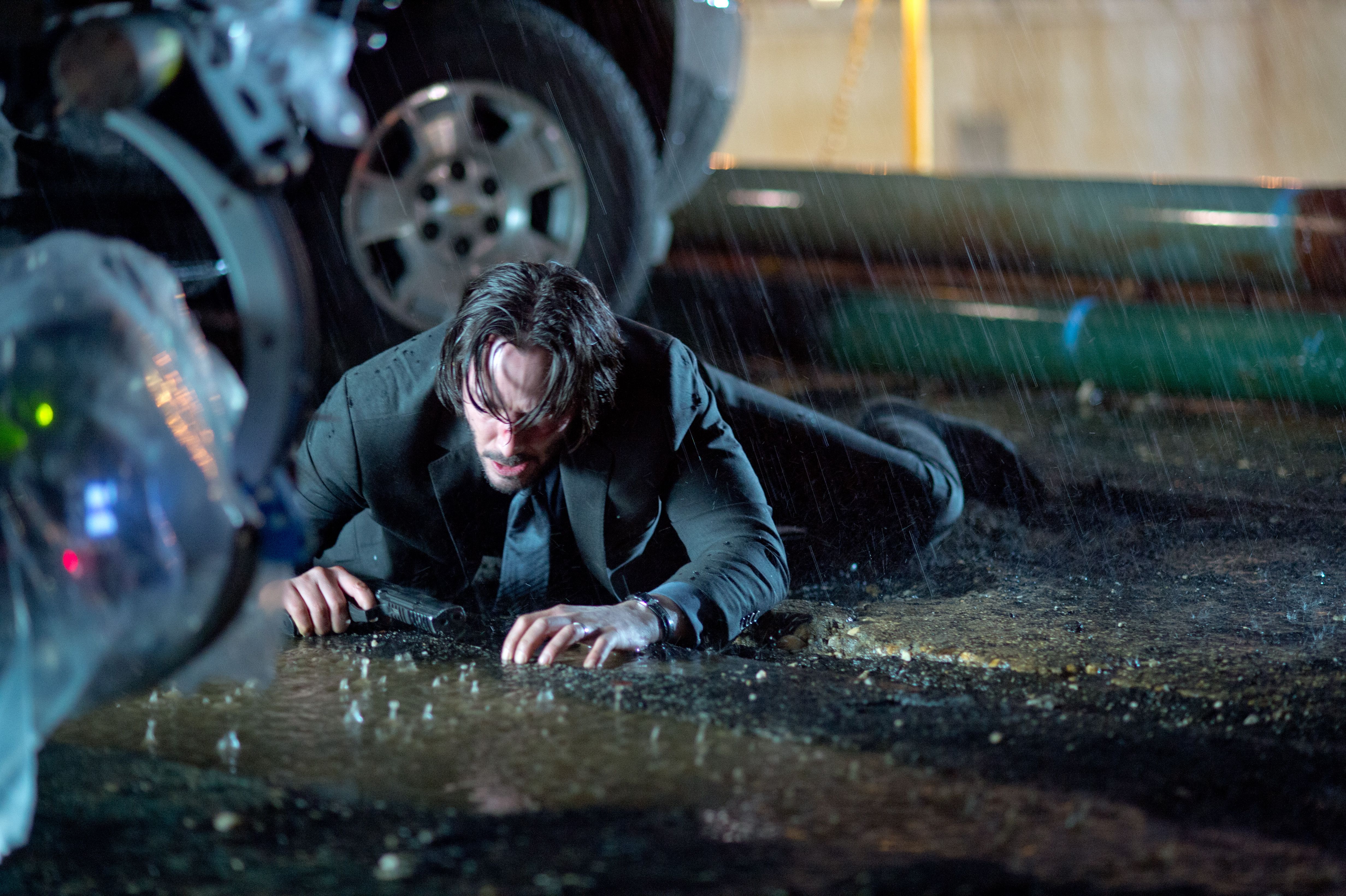 John Wick 1 BTS Photo Keanu Reeves on the Ground