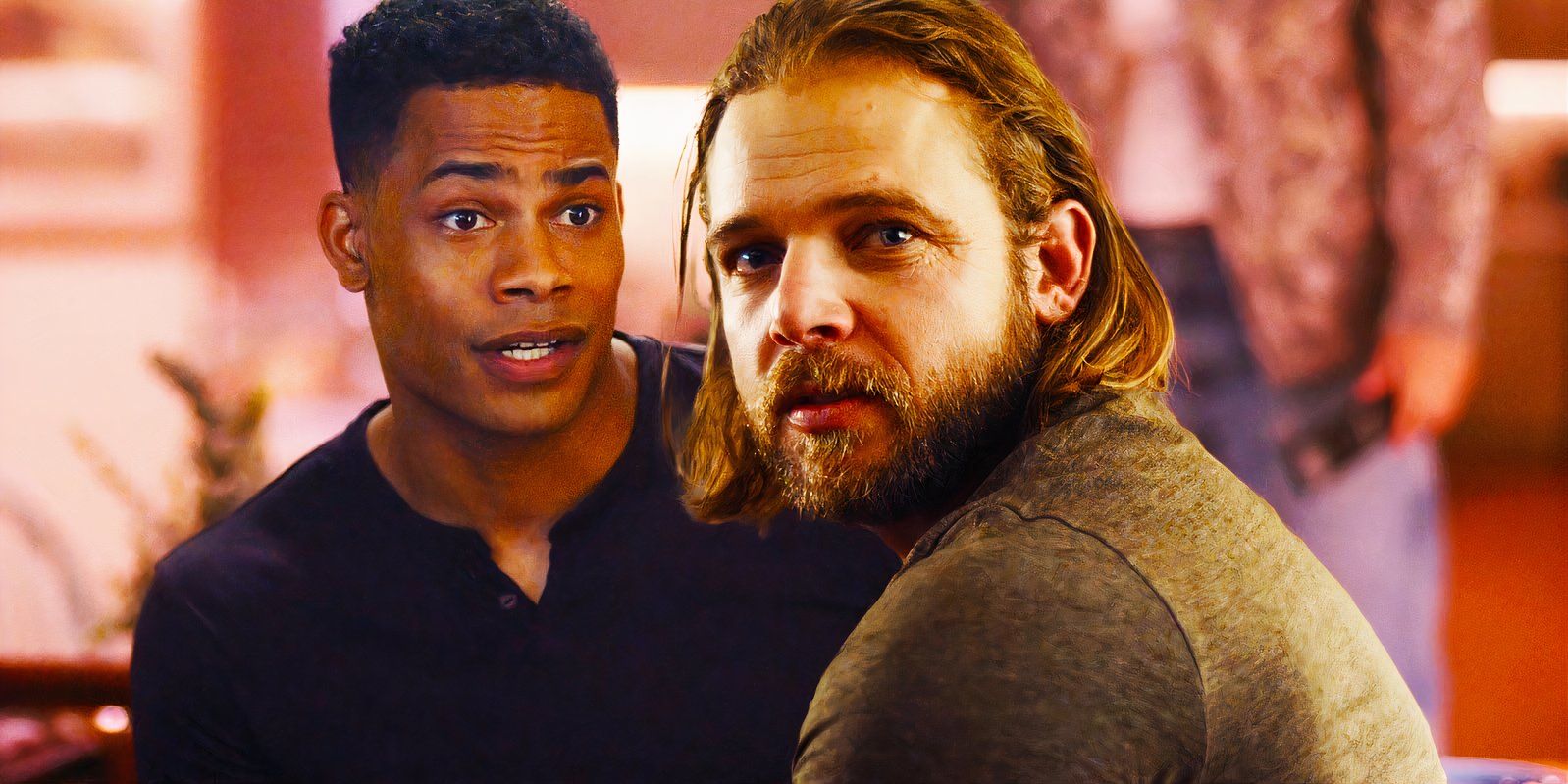 Jordan Calloway as Jake and Max Thieriot as Bode in Fire Country season 3 episode 2