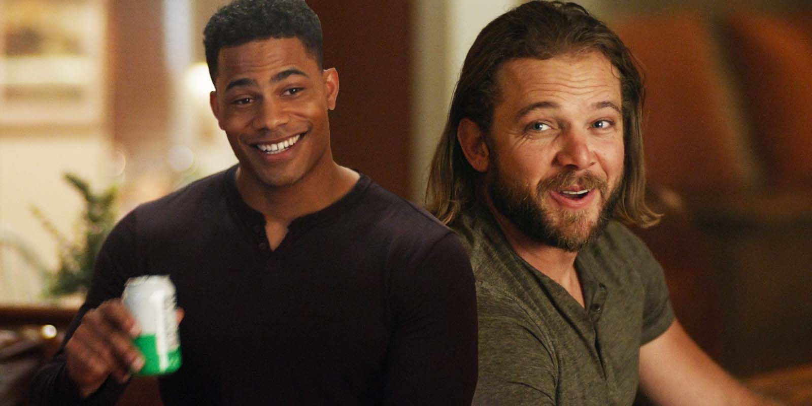 Jordan Calloway como Jake Crawford e Max Thieriot como Bode Leone no episódio 2-1 da 3ª temporada de Fire Country