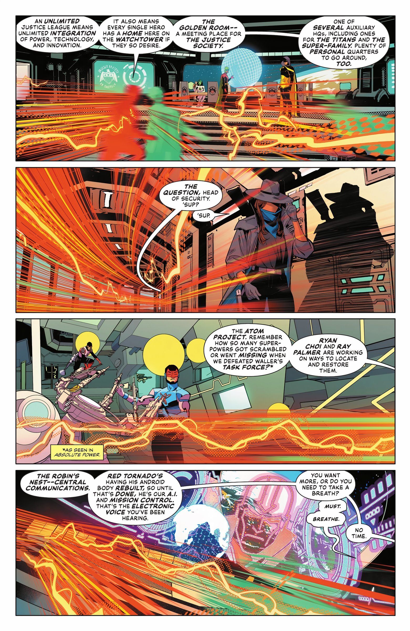 Flash gives Airwave a tour of the Justice League&rsquo;s new Watchtower