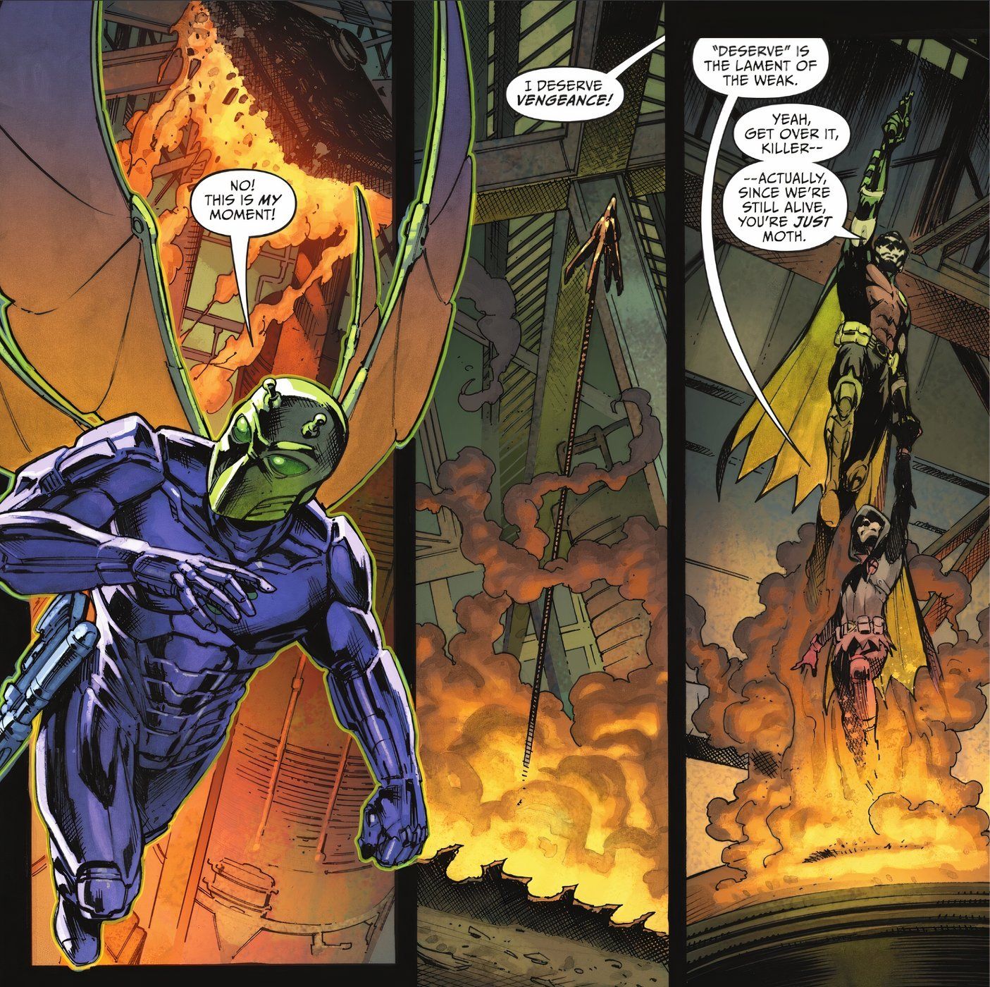 Comic book panels: Killer Moth Shows Off New Armored Look