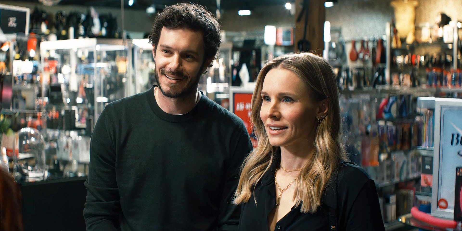 Kristen Bell and Adam Brody smiling as Noah and Joanne in Nobody Wants This season 1, episode 4