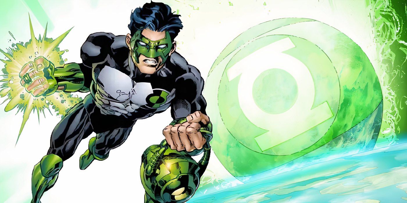 Kyle Rayner posing in front of Mogo Green Lanterns