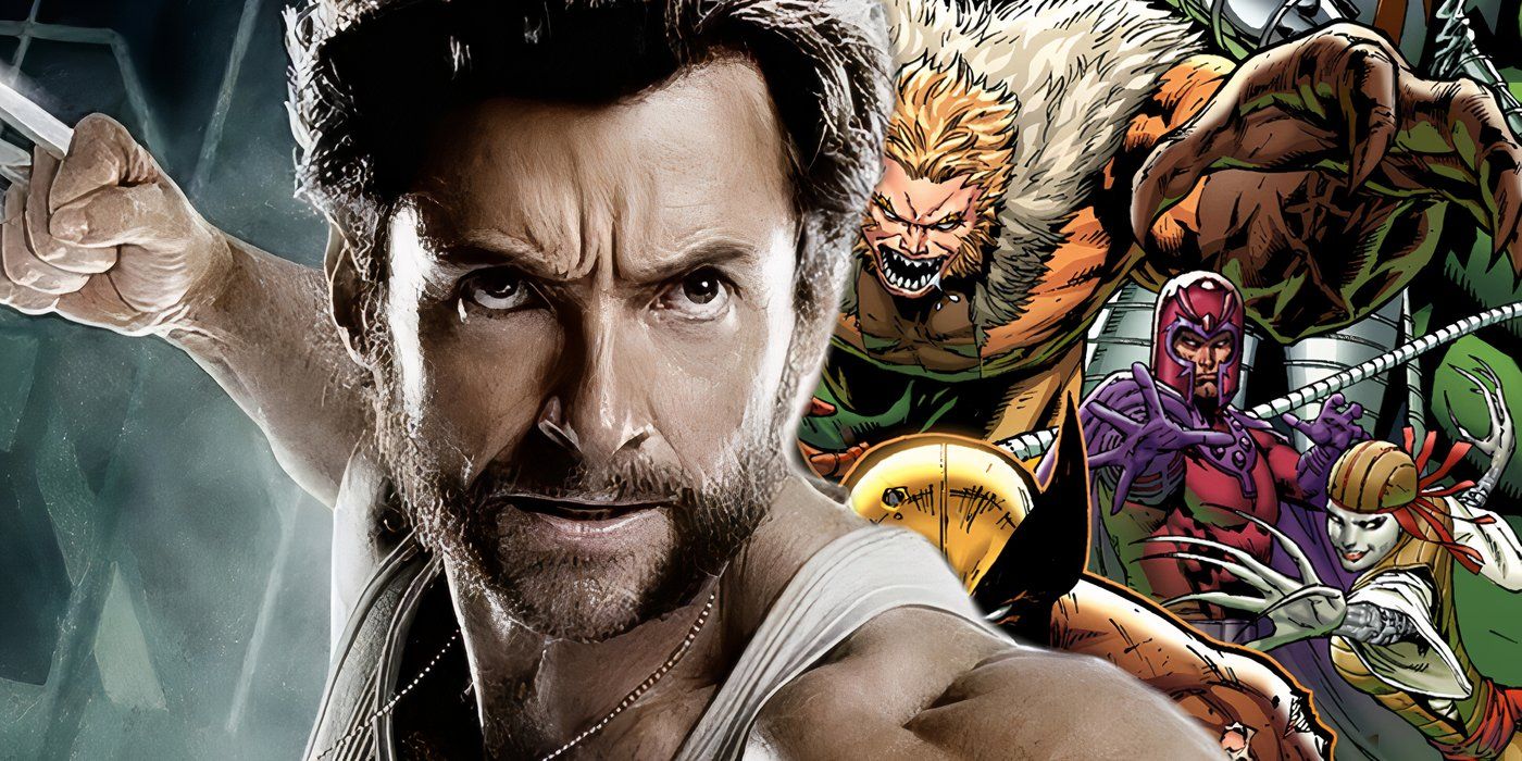 Wolverine with Sabretooth, Magneto, and Lady Deathstrike behind him.